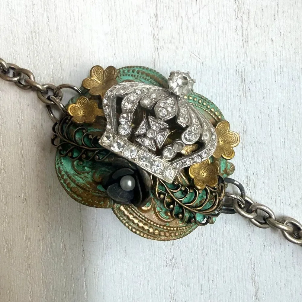 Artisan Mixed Metal Crown Statement Bracelet